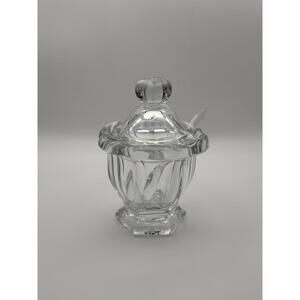 Vintage Baccarat Crystal Lidded Jam Jar Sugar Bowl with Spoon France 4.5"